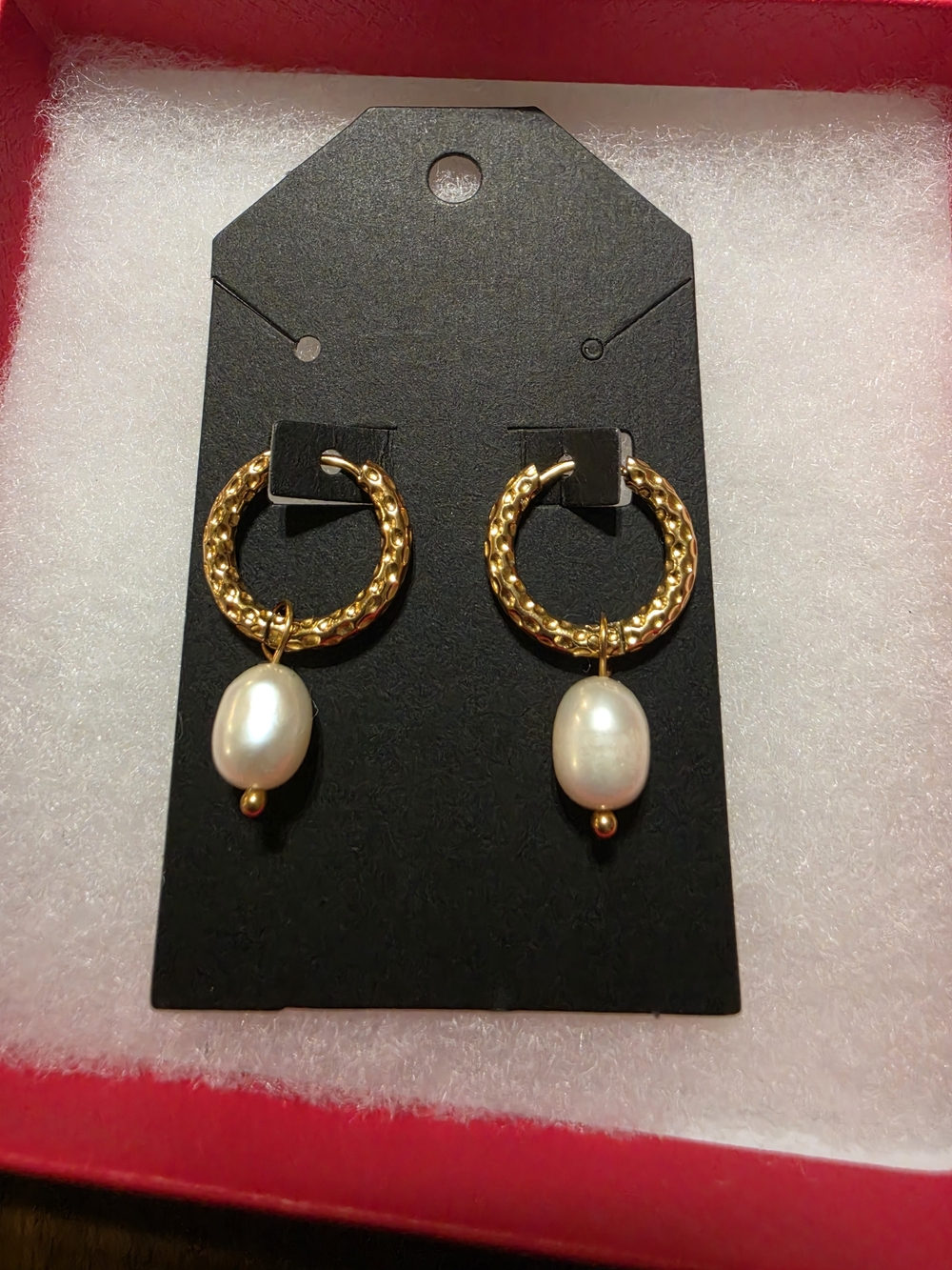 Atolea Fresh Water Pearl Hammered Hoop Earrings